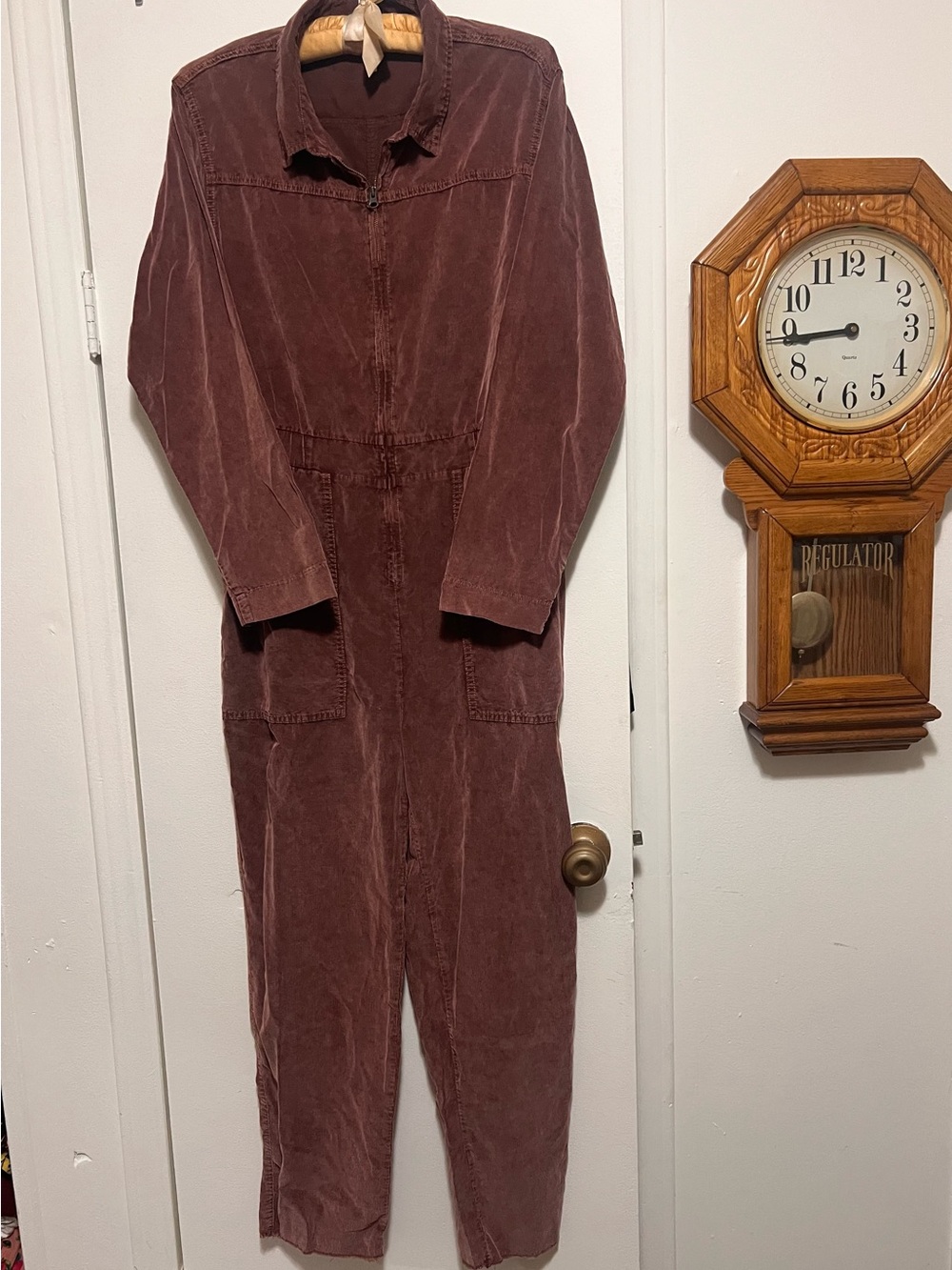 Zip-Front Corduroy Jumpsuit in Faded Brown